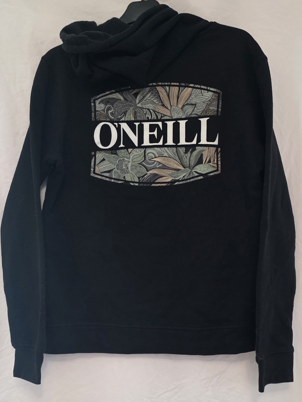 O'Neill Black Crewneck Sweatshirt with Floral Panel Logo